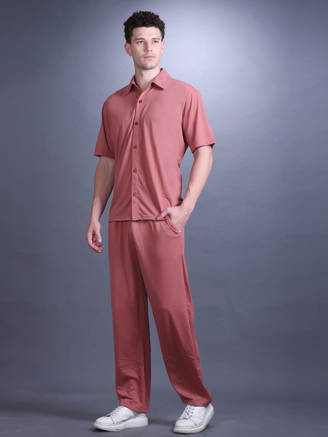 CHKOKKO Polo Neck Shirt With Trousers Co-Ords