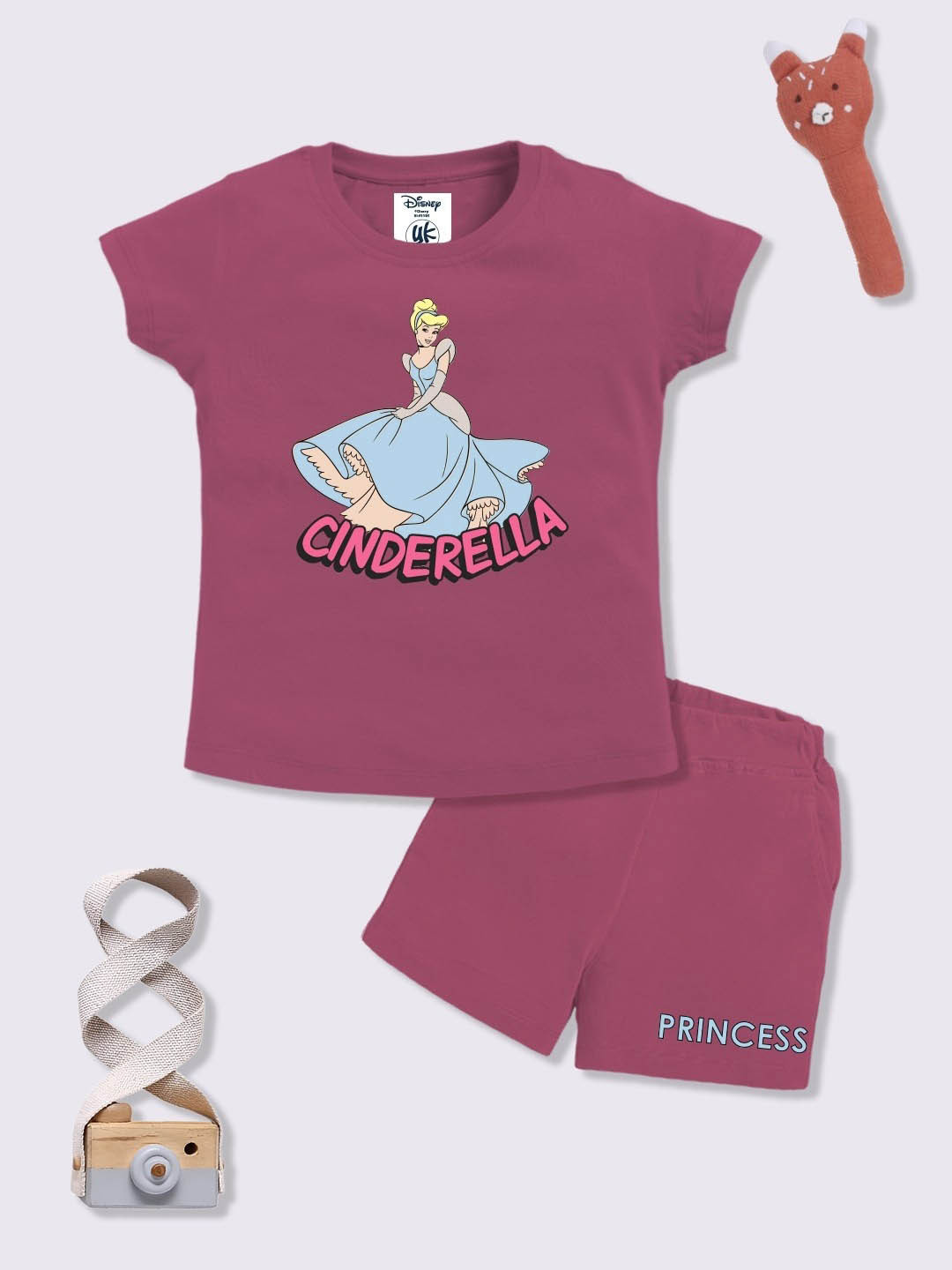 YK Disney Girls Cinderella Printed T-shirt with Shorts