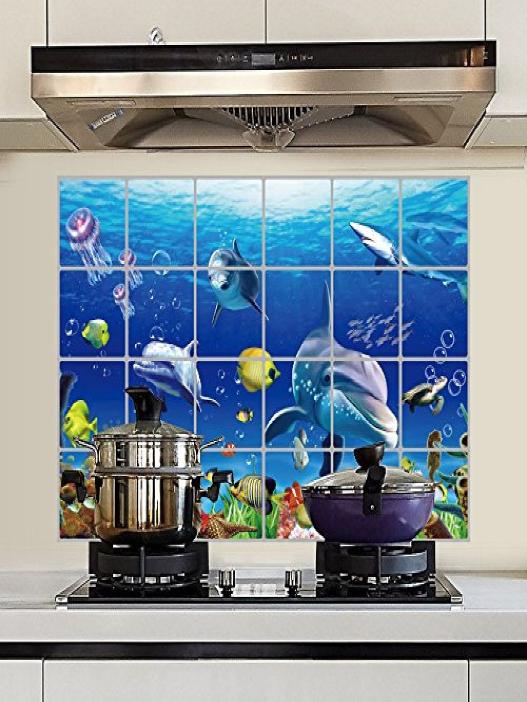 INDIAN ROYALS Blue & Yellow Dolphin Wall Stickers For Kitchen