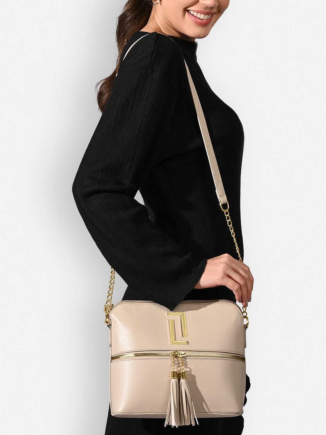 LAVIE LUXE Structured Sling Bag with Tasselled