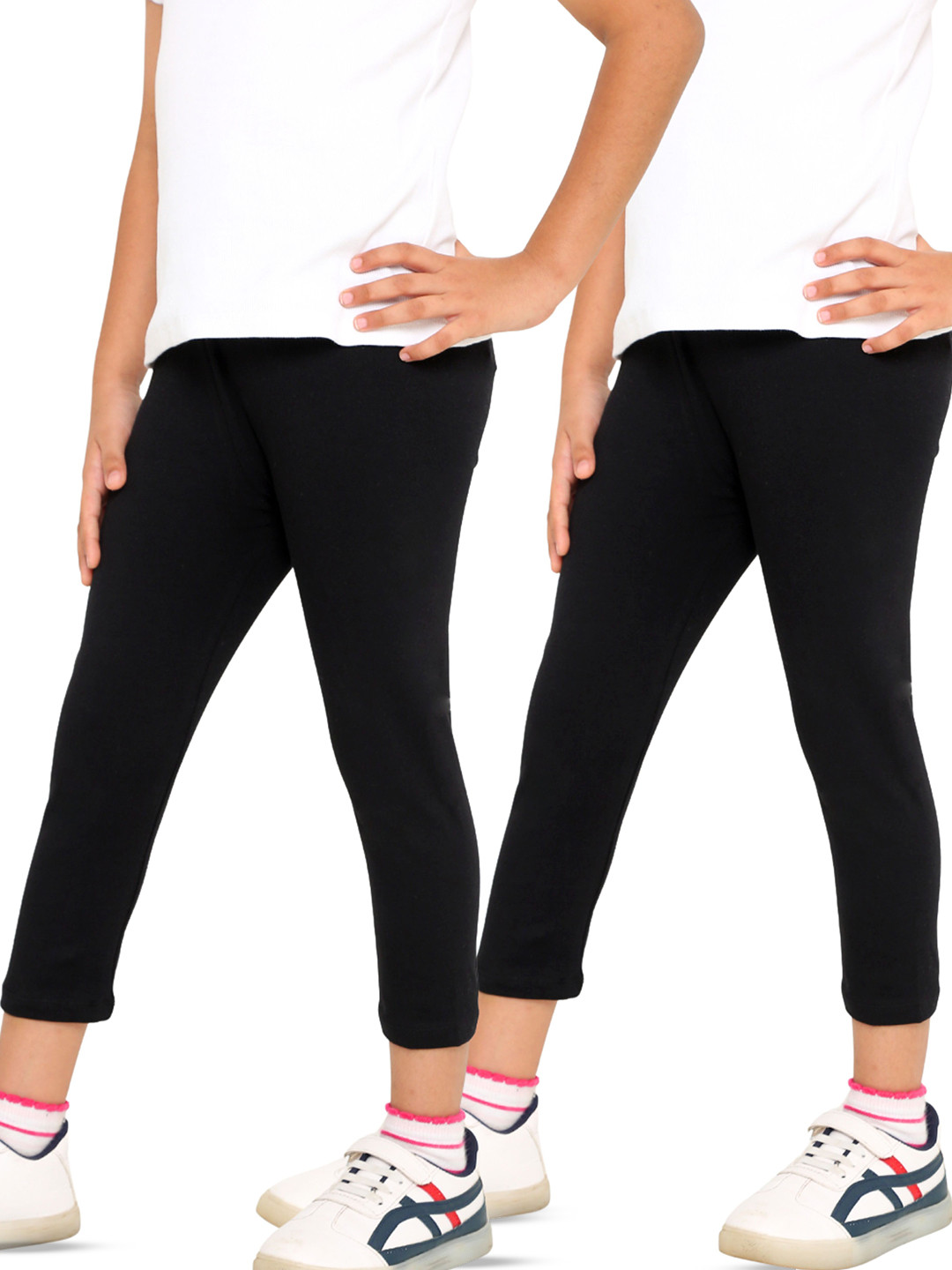 TotzTouch Girls Pack Of 2 Mid Rise Cotton Capri Leggings