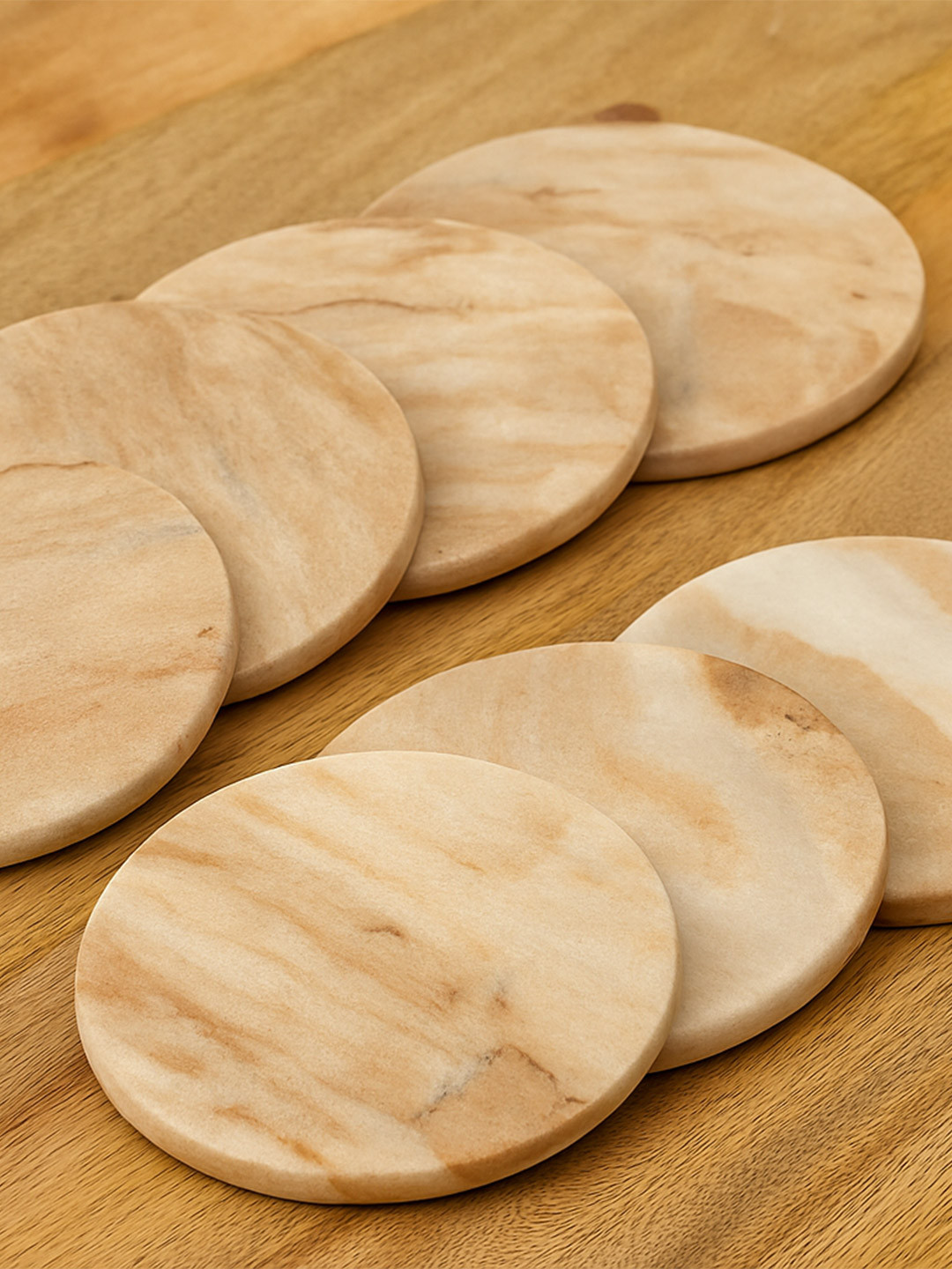 Little Extra 8Pcs Brown & Beige Non-Slip Super Slim Marble Coasters
