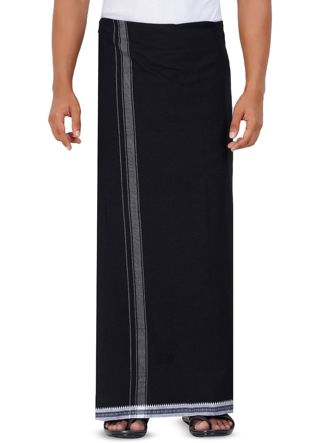 Ethazh Men Black Cotton Blend Solid 1 Inch Border Single Layer Dhoti