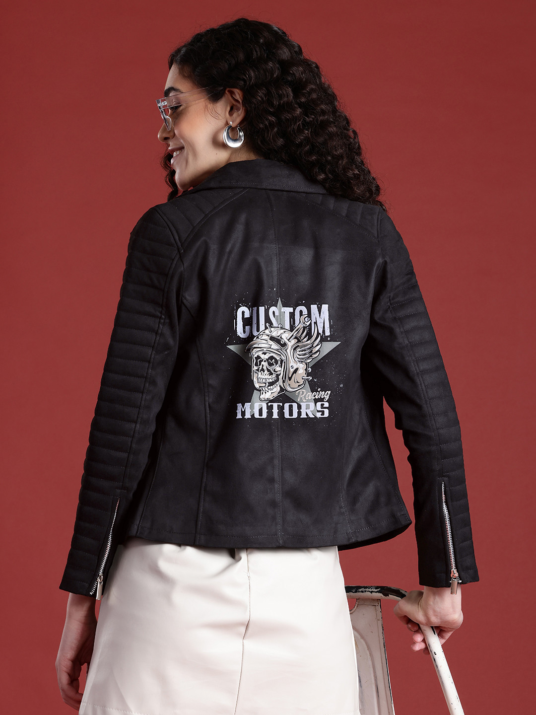 Leather Retail Women Graphic Printed Lightweight Biker Jacket