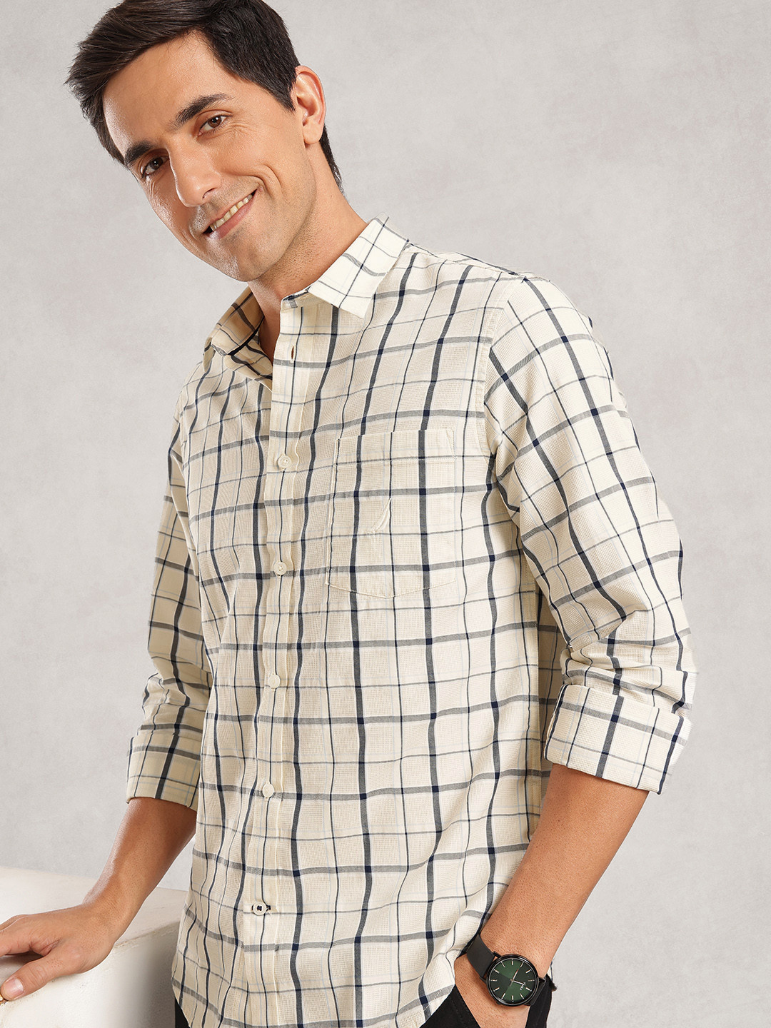 Nautica Windowpane Checked Slim Fit Shirt