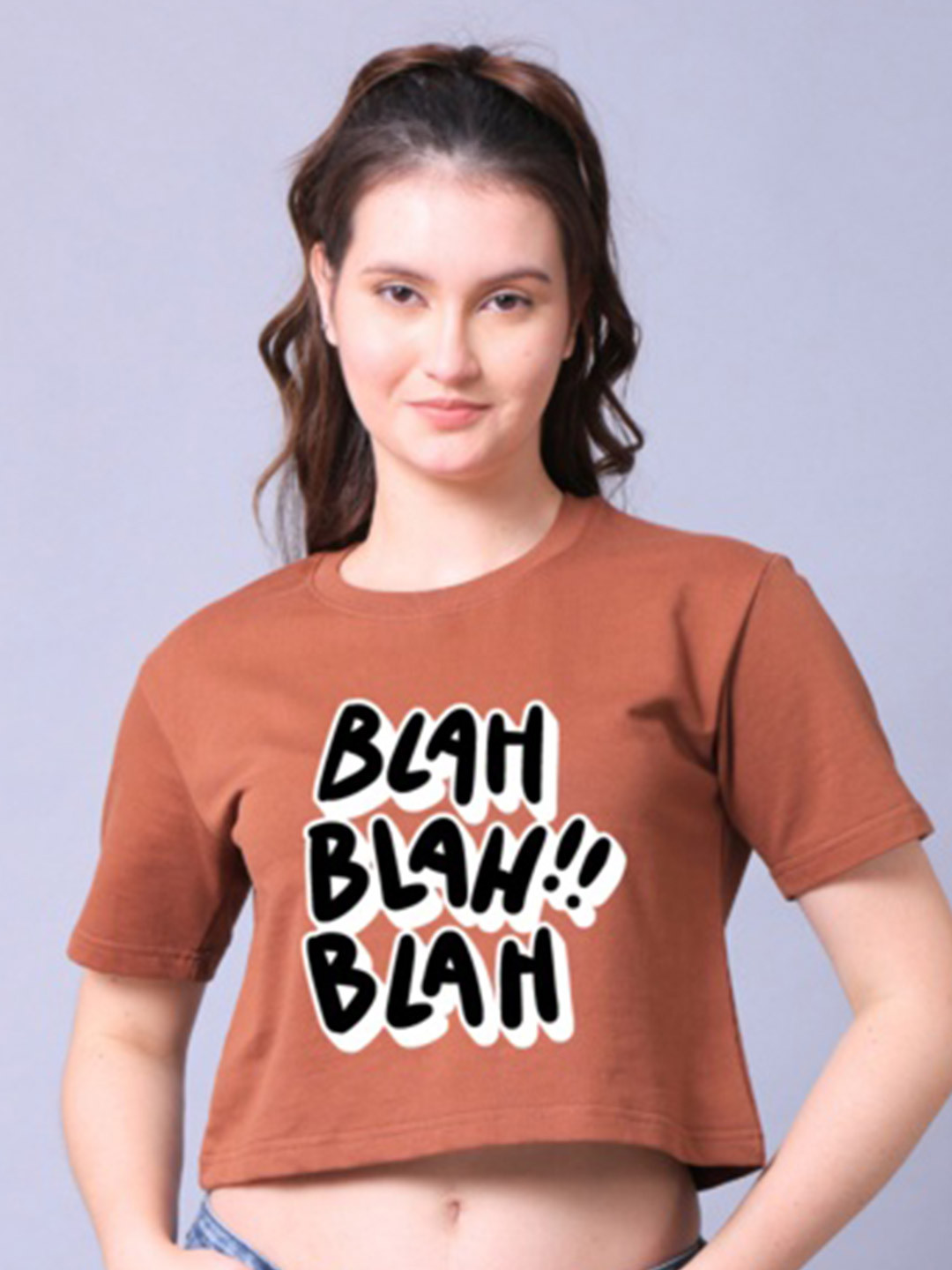 Lazy Lush Typography Printed Round Neck Short Sleeves Cotton Crop Top