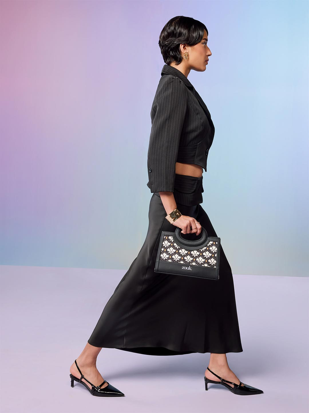 Alt by Zouk  Bidri Kaiser Floral Printed Jute Swagger Sling Bag