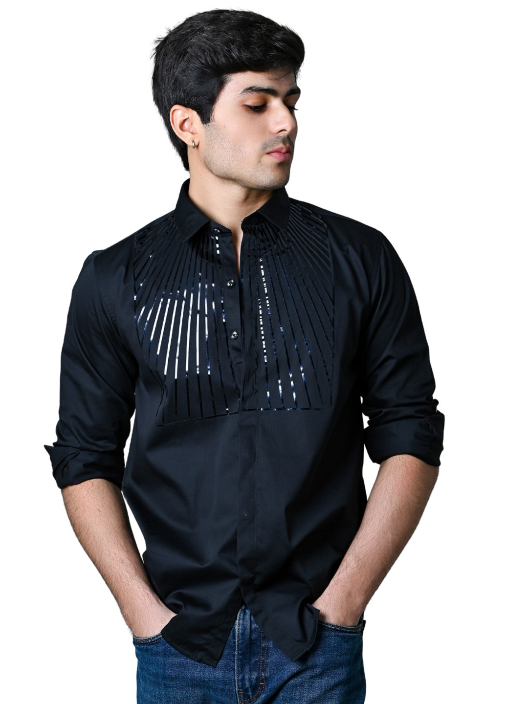 Suture Craft Club Swarovaski Pattern Thick Super Line Waves Standard Slim Fit Party Shirt