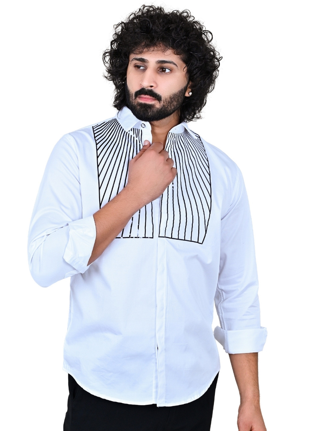 Suture Craft Club Swarovaski Pattern Rhythmic Waves Standard Slim Fit Printed Party Shirt