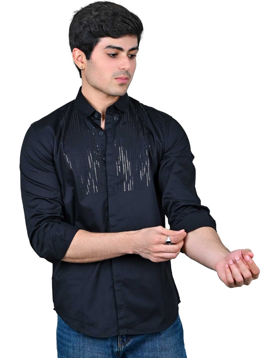 Suturee Craat Club swarovaski pattern double dotted waves Standard Slim Fit Party Shirt