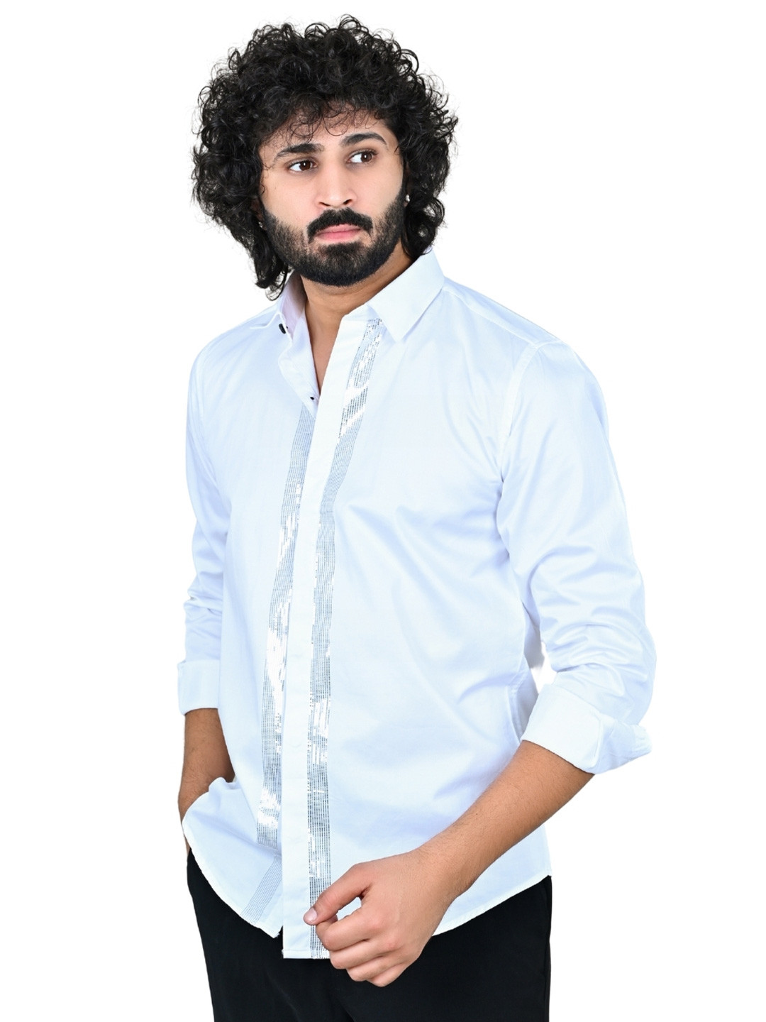 Suturee Craaft Club Swarovaski Pattern full Vertical waves Standard Slim Fit Party Shirt