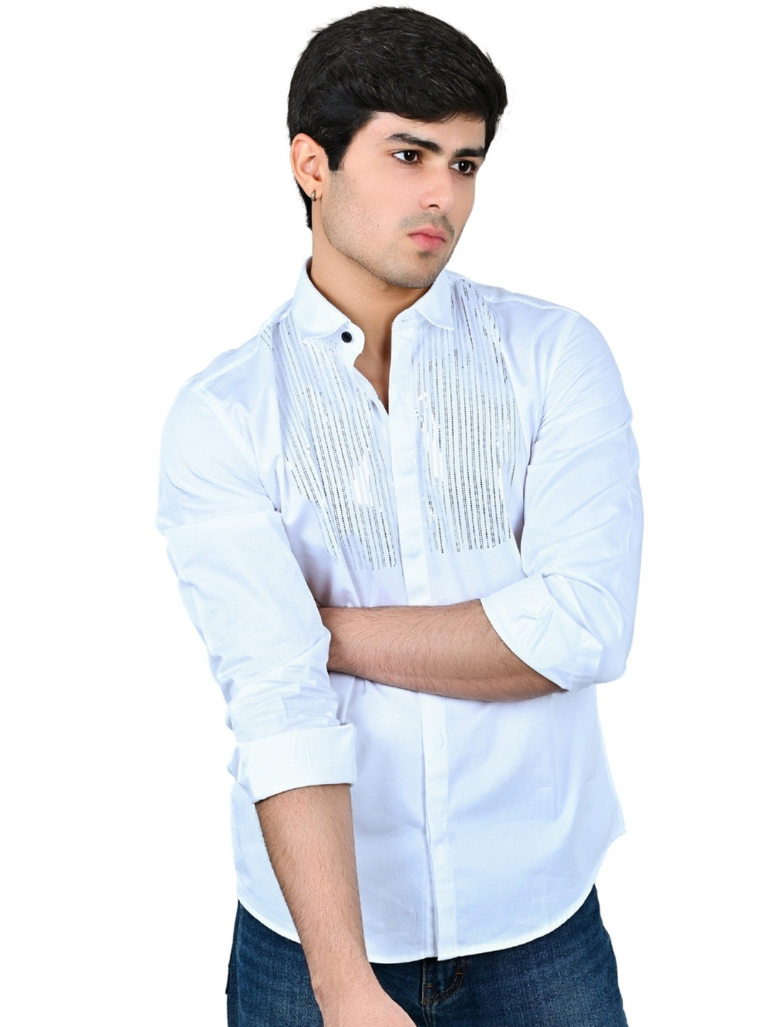 Suturee Craat Club swarovaski pattern double dotted waves Standard Slim Fit Party Shirt