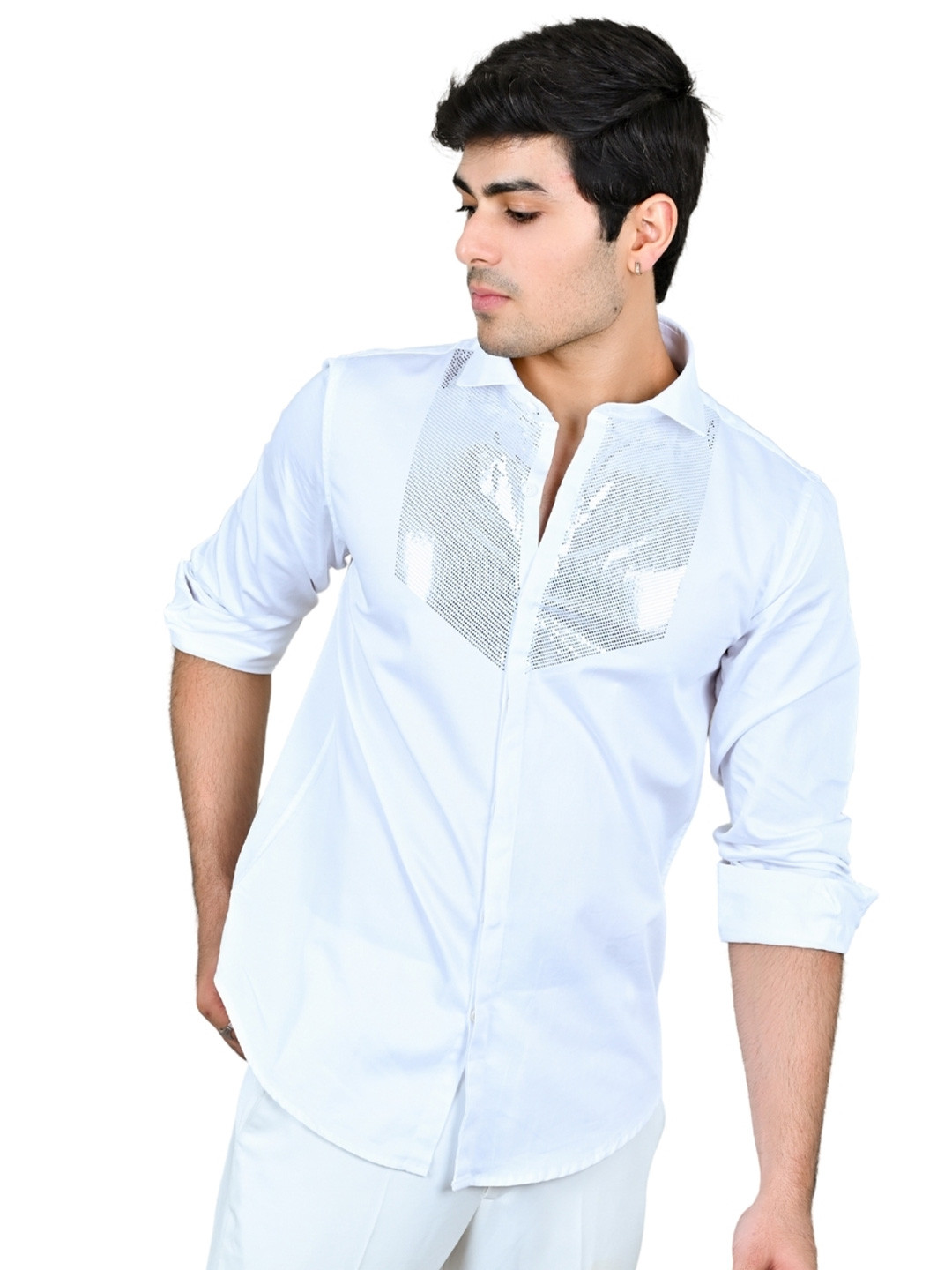 Suturee Craaft Club swarovaski pattern arrowed waves Standard Slim Fit Printed Party Shirt