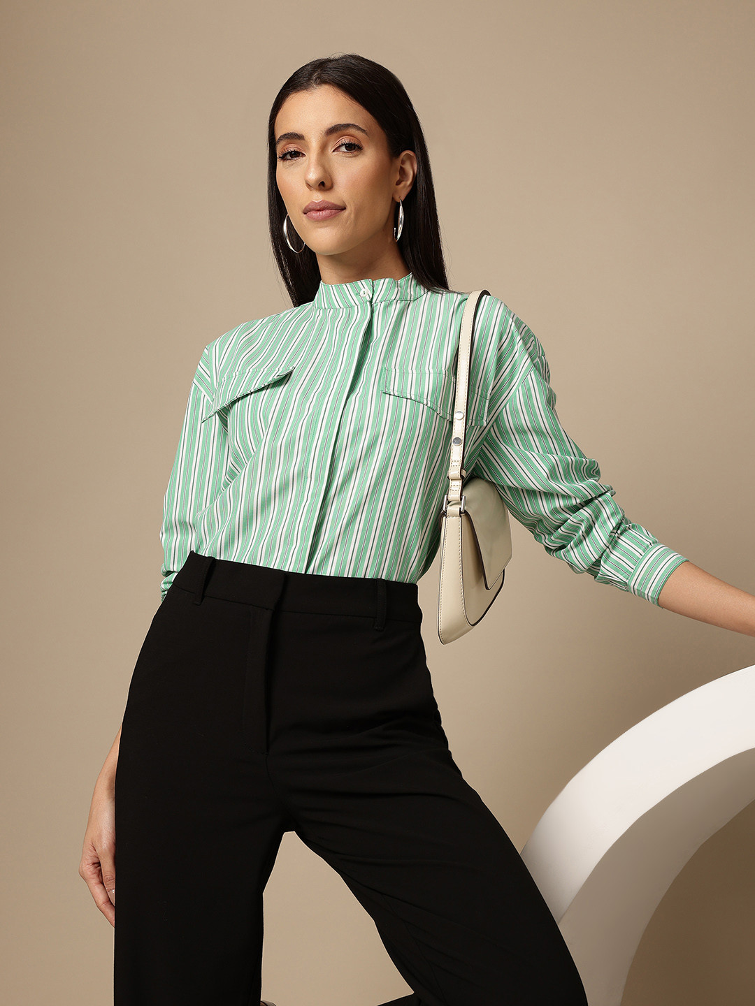Chemistry Mock Pocket Striped Formal Shirt