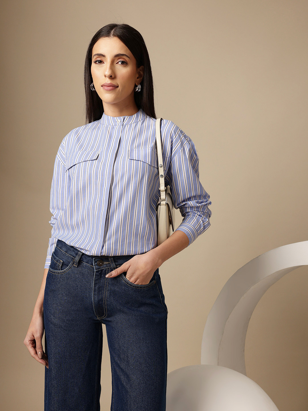 Chemistry Mock Pocket Striped Formal Shirt