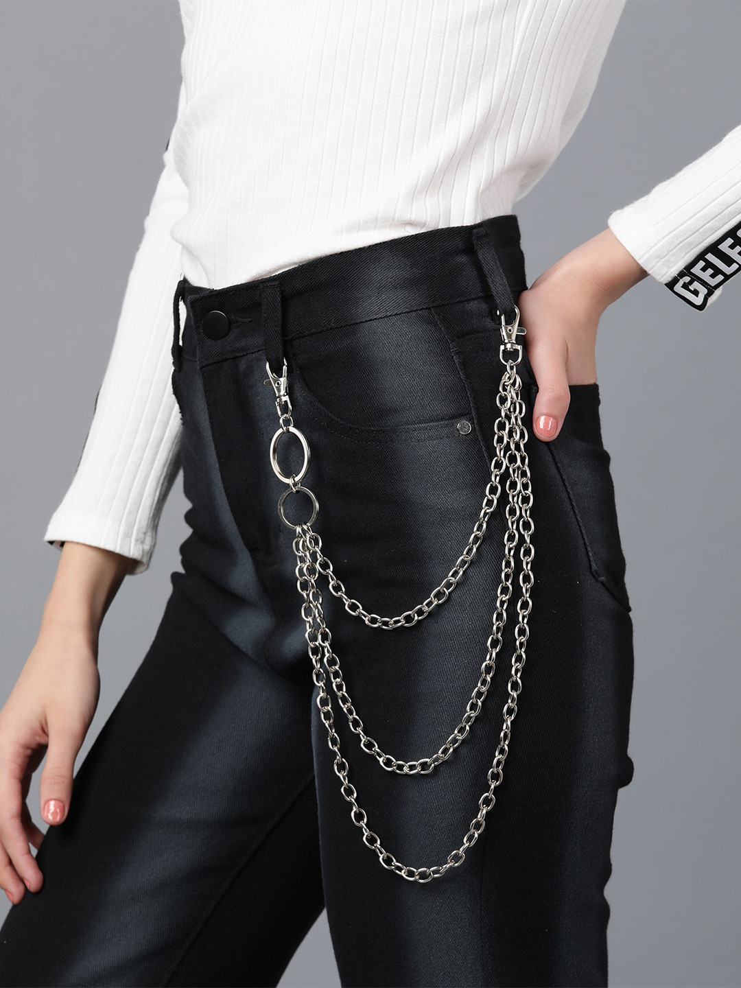 Its 4 You Unisex Silver-Plated Side Pant & Wallet Chain