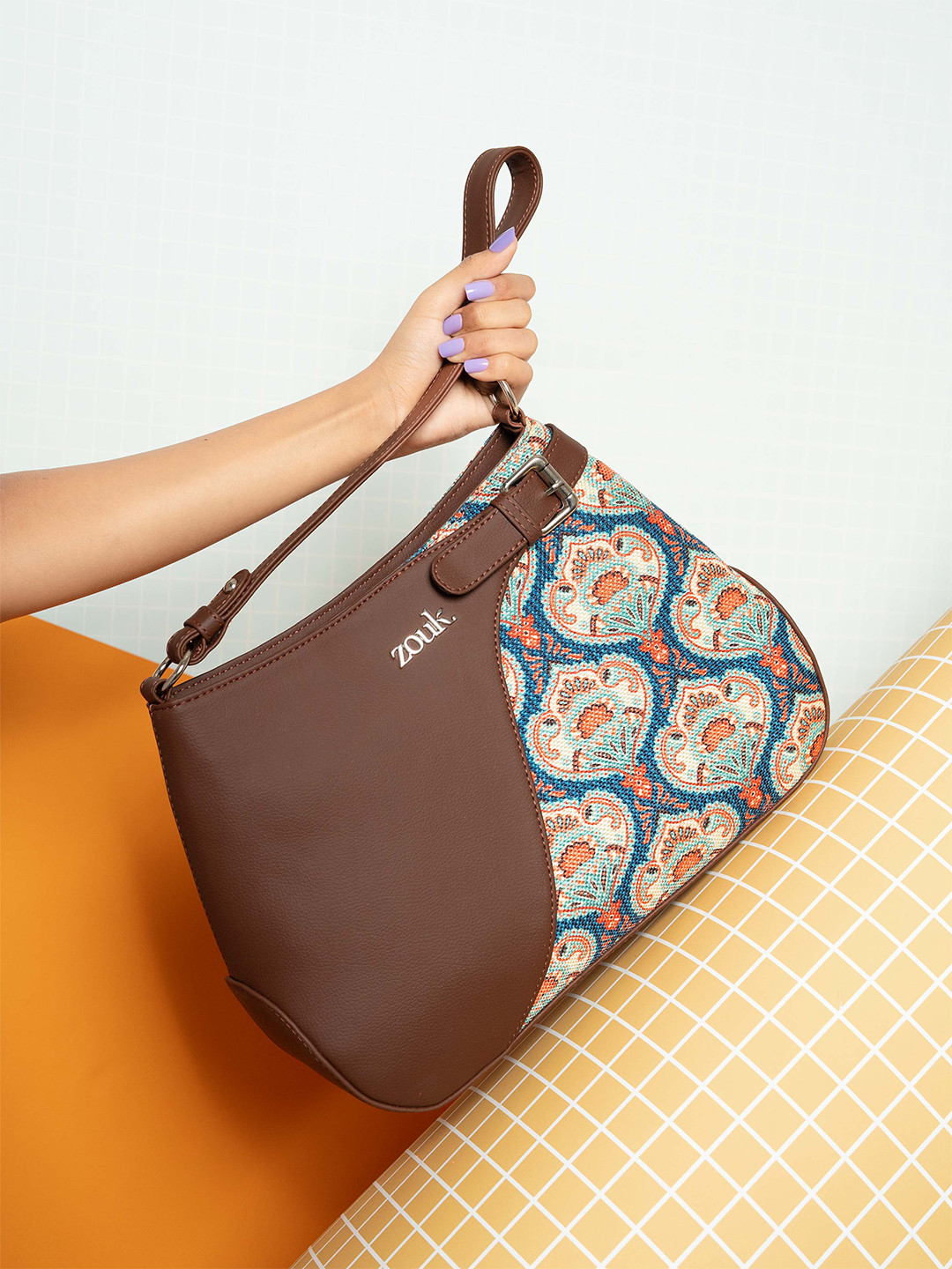 Alt by Zouk  Ethnic Motifs Printed Leather Structured Handheld Bag