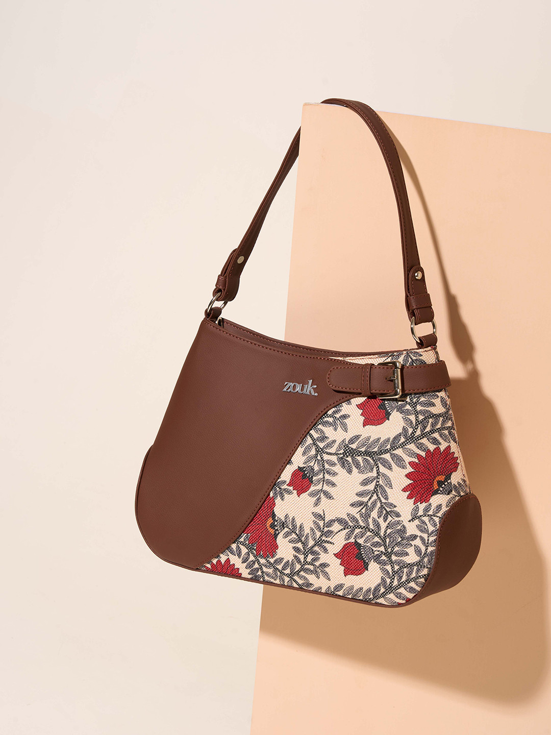 Alt by Zouk  Floral Printed Leather Half Moon Handheld Bag