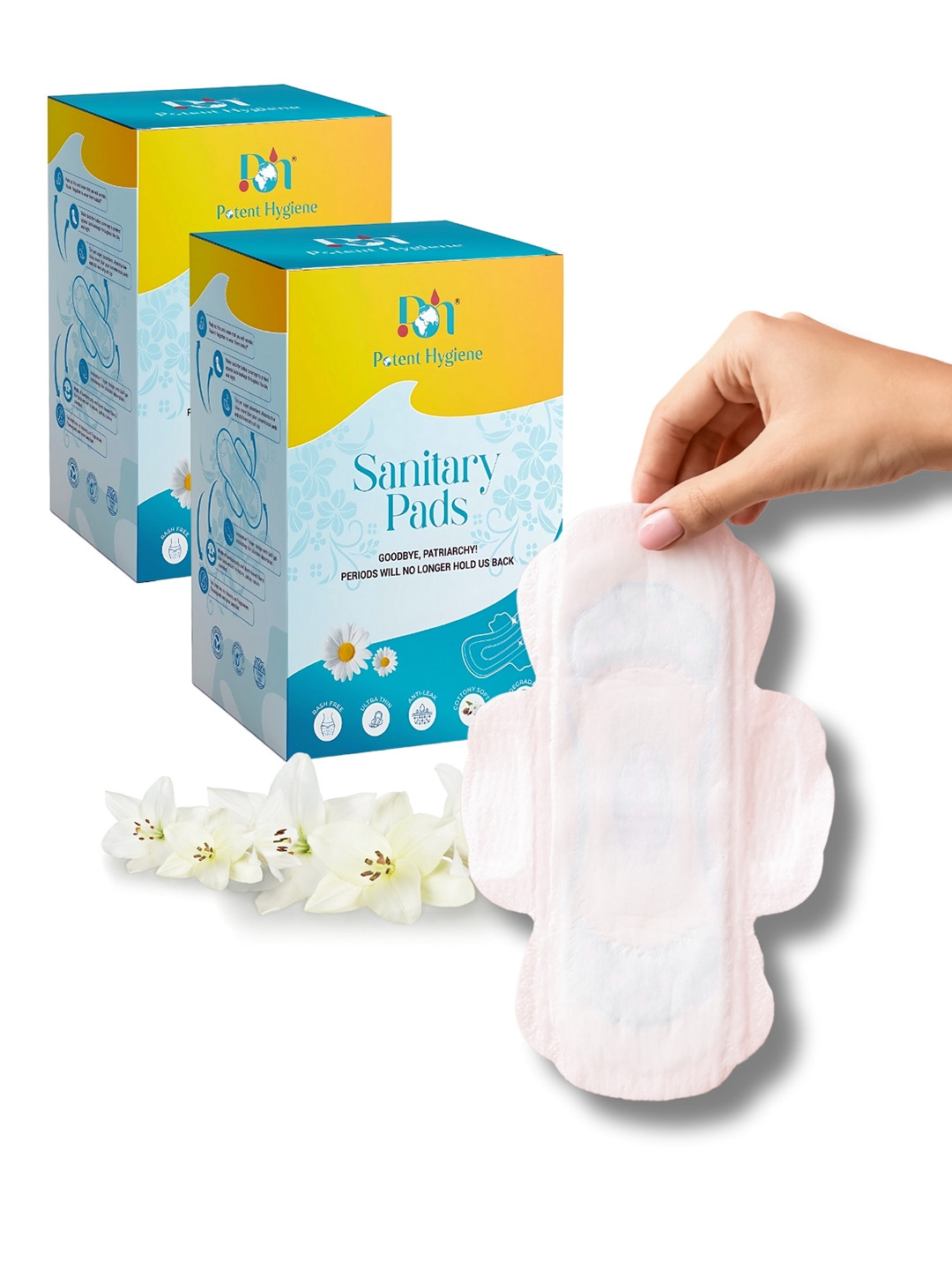 Potent Hygiene 2 Packs Teen Girls Organic Sanitary Pads with Disposal Bags - 20 Pads