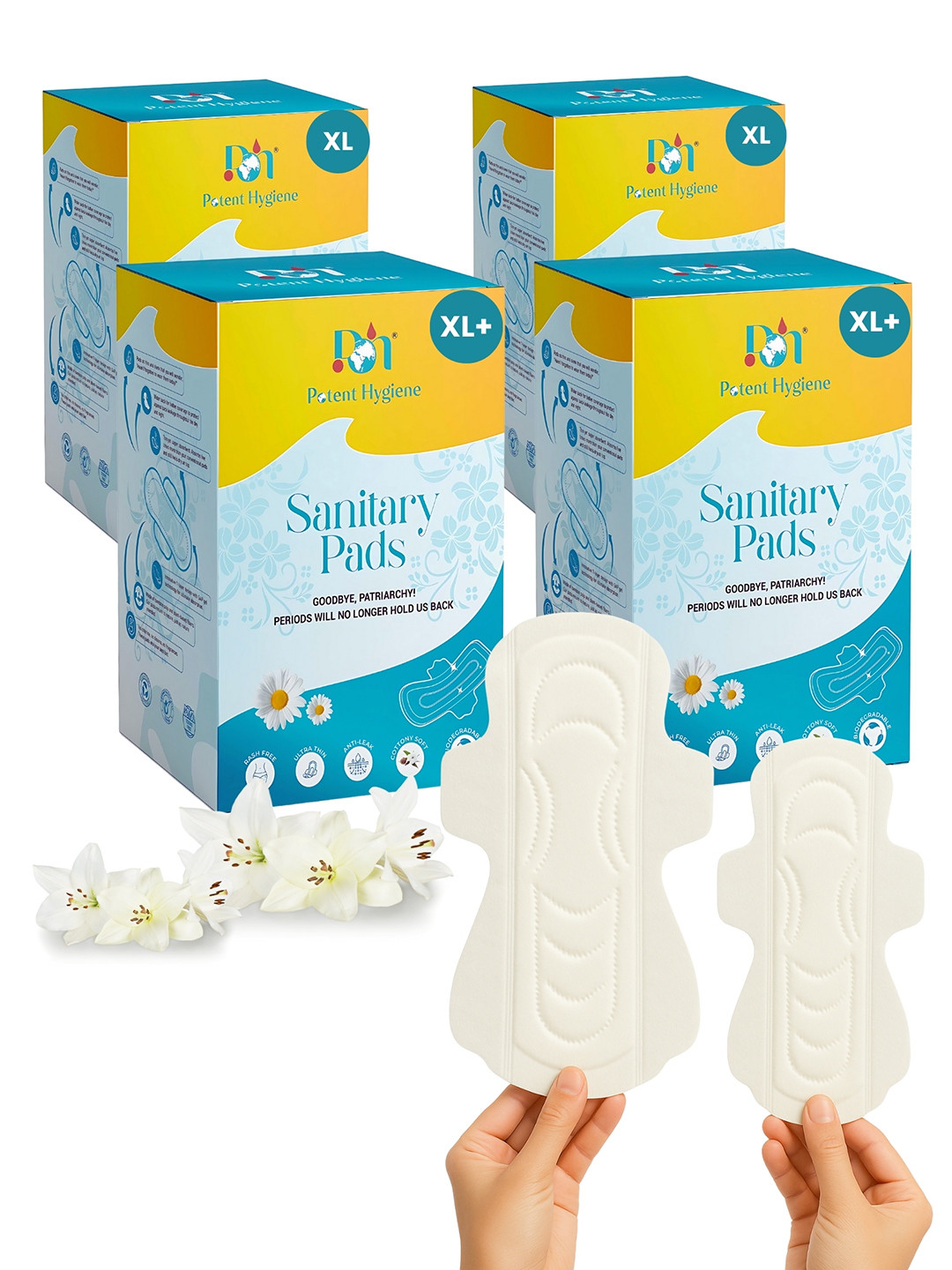 Potent Hygiene 4 Packs Organic Sanitary Pads Combo with Disposal Bags-  40 Pads XL & XL
