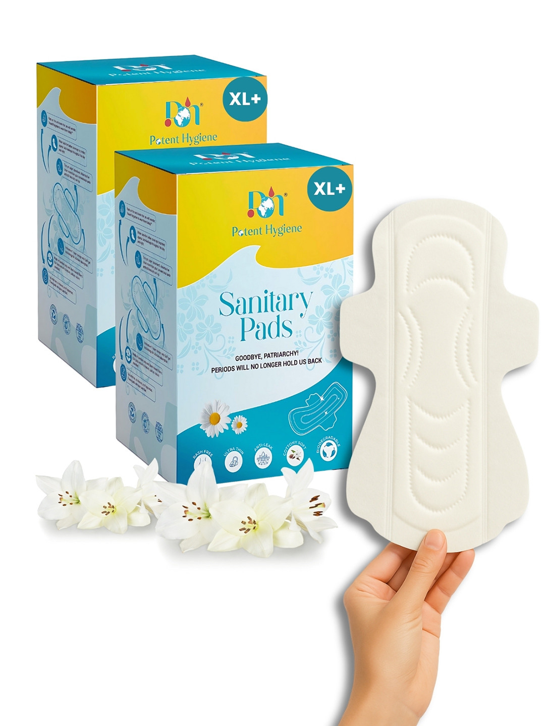 Potent Hygiene 2 Packs Organic Sanitary Pads with Disposal Bag - 20 XL+ Pads