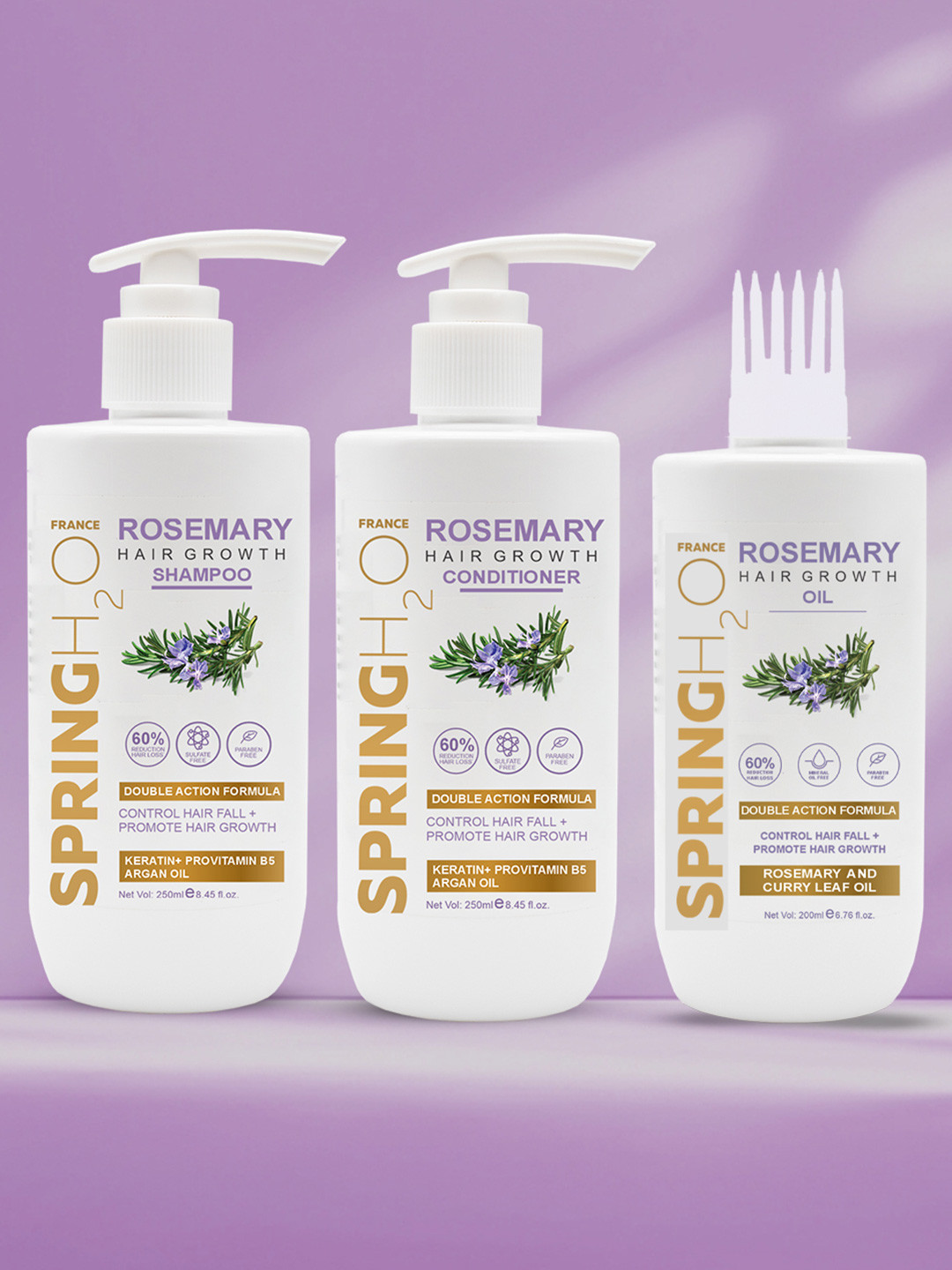 Spring H2O Set Of 3 Rosemary Shampoo & Conditioner - 250 ml Each & Hair Oil - 200 ml
