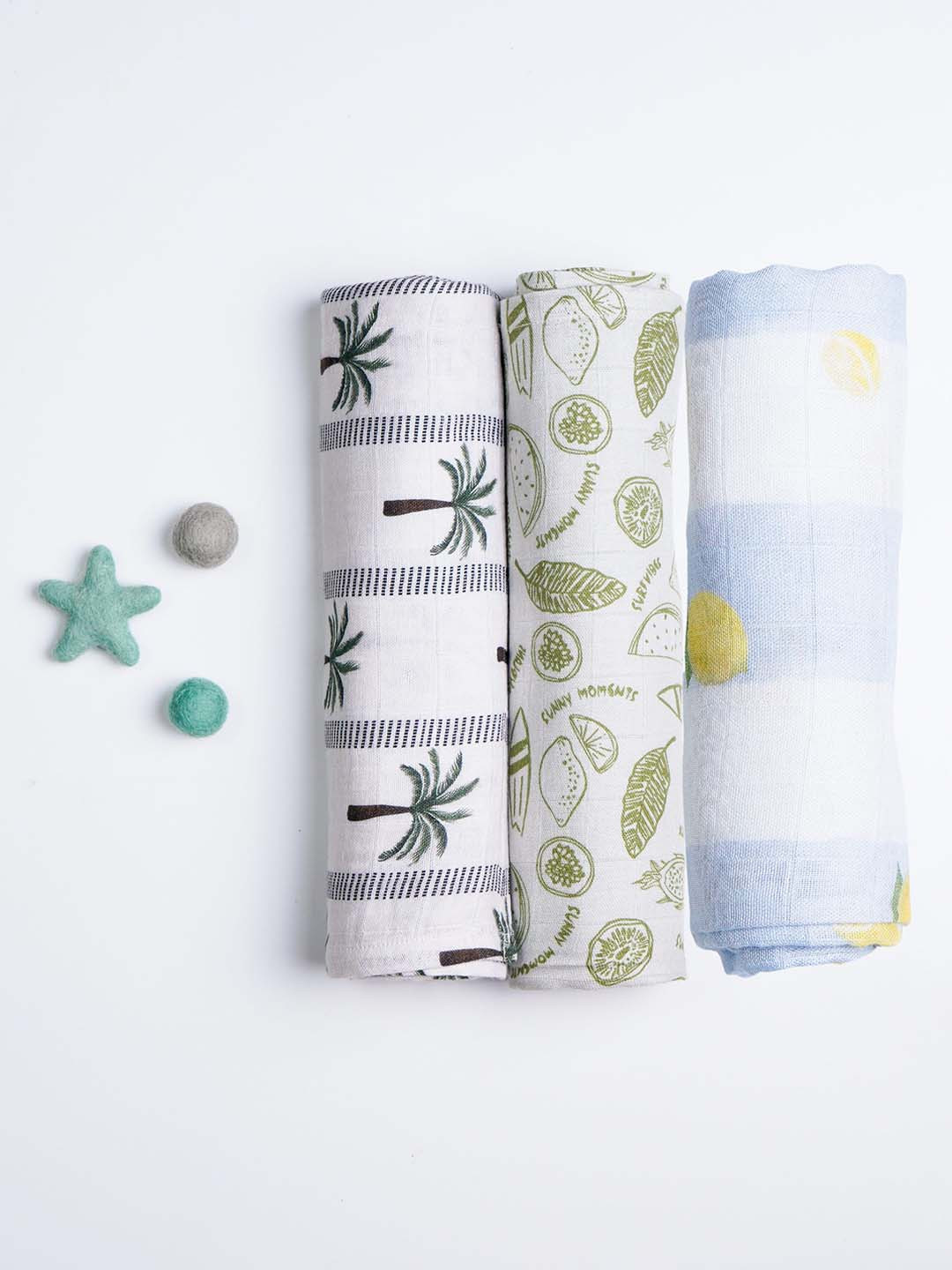 cocoon care Set Of 3 Bamboo Cotton Muslin Swaddles For New Born Baby