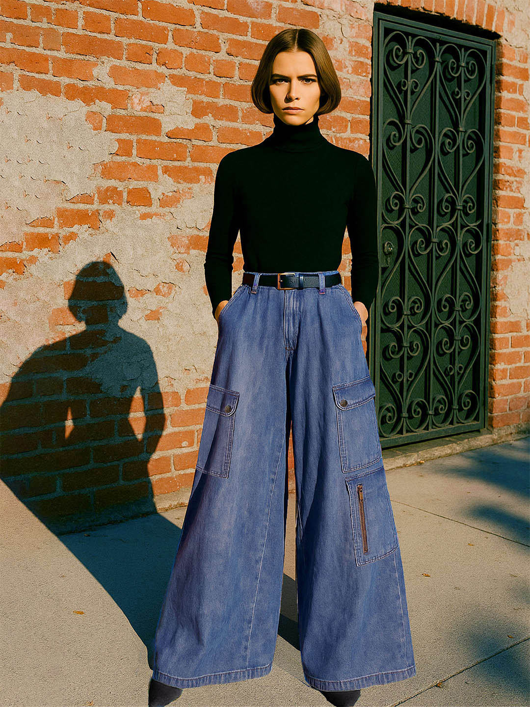 SASSAFRAS Women Flared Easy Wash Cotton Wide Leg Trousers