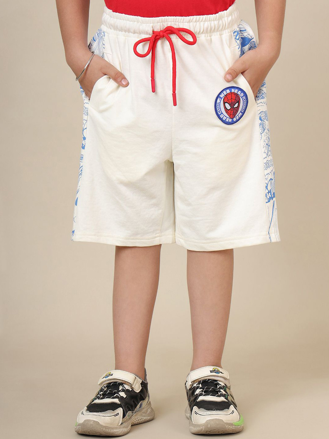 Kids Ville Boys Spiderman Printed Mid-Rise Cotton Knee Length Shorts