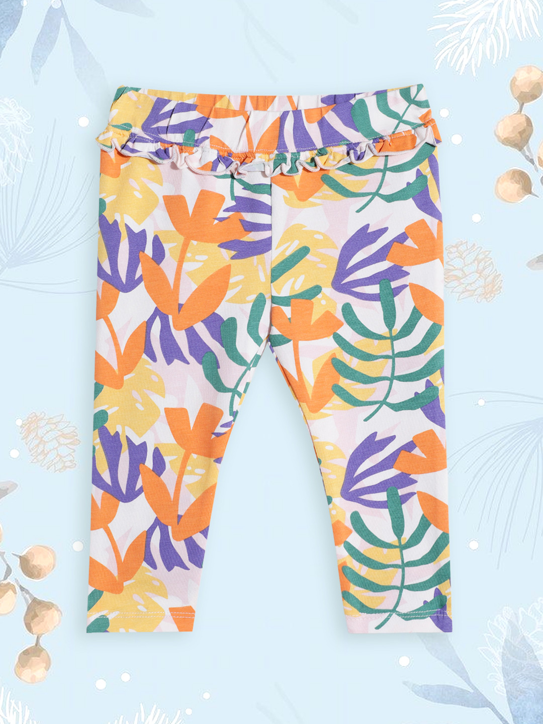 mothercare Girls Floral Printed Leggings With Ruffle Detail