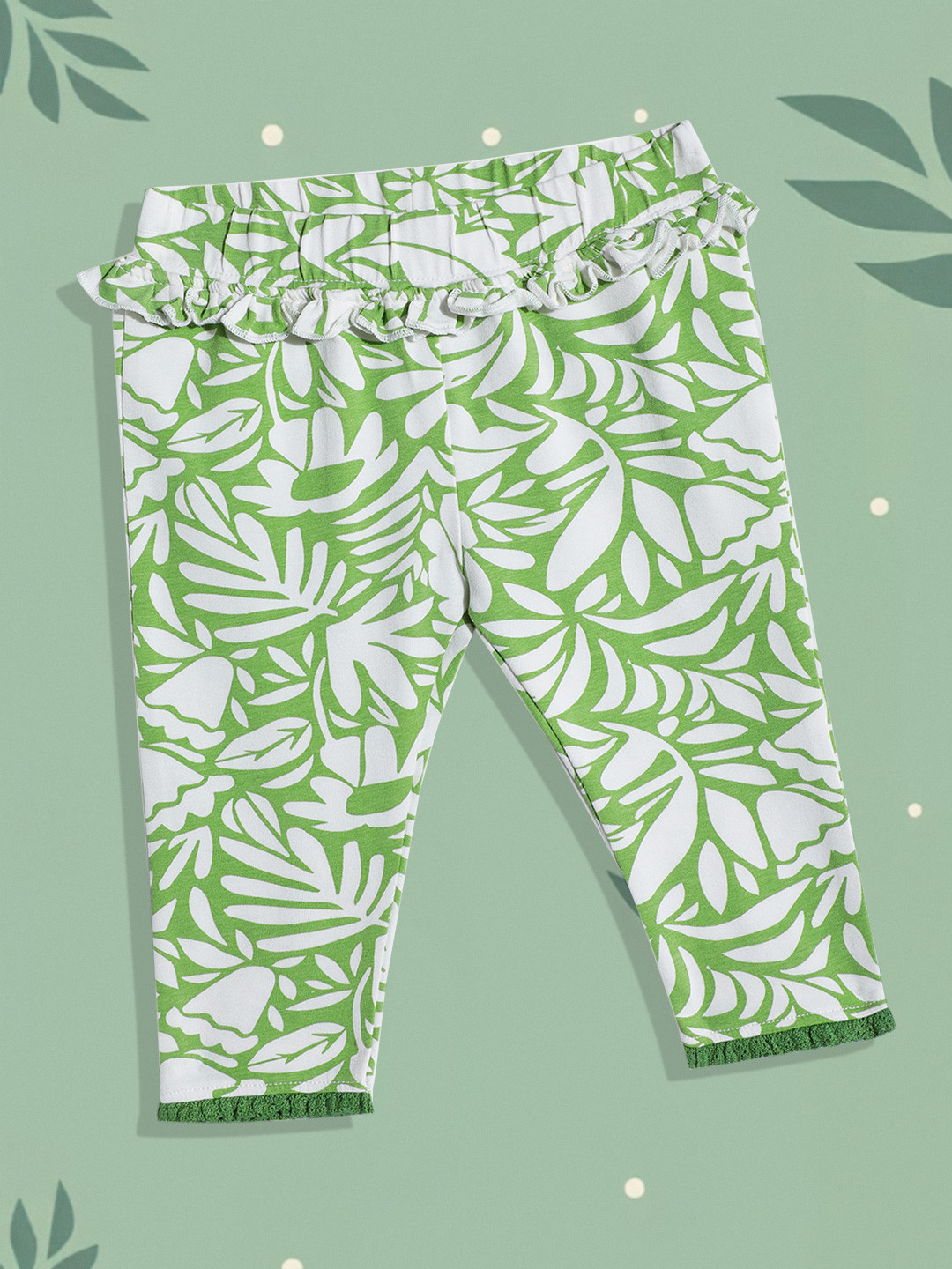mothercare Girls Leaf Print Leggings With Ruffle Detail