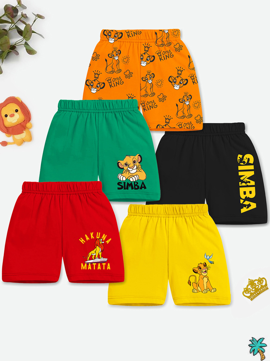 YK Disney Boys Pack Of 5 Printed Mid-Rise Shorts