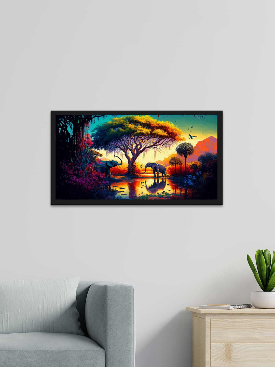 DEKORSTATION Black & Yellow 1 Piece Canvas Birds and Animals Wall Paintings