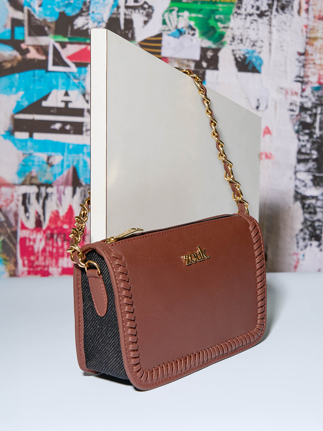 Alt by Zouk  Women Aalya Textured Baguette Non-Detachable Sling Strap Sling Bag