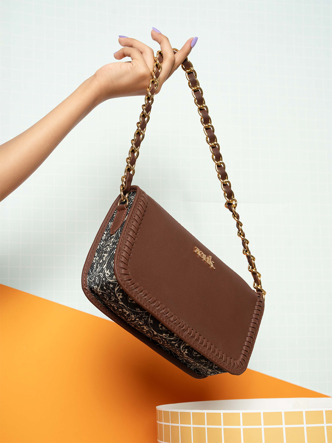 Alt by Zouk  Lattice LacePrinted Baguette Handheld Bag