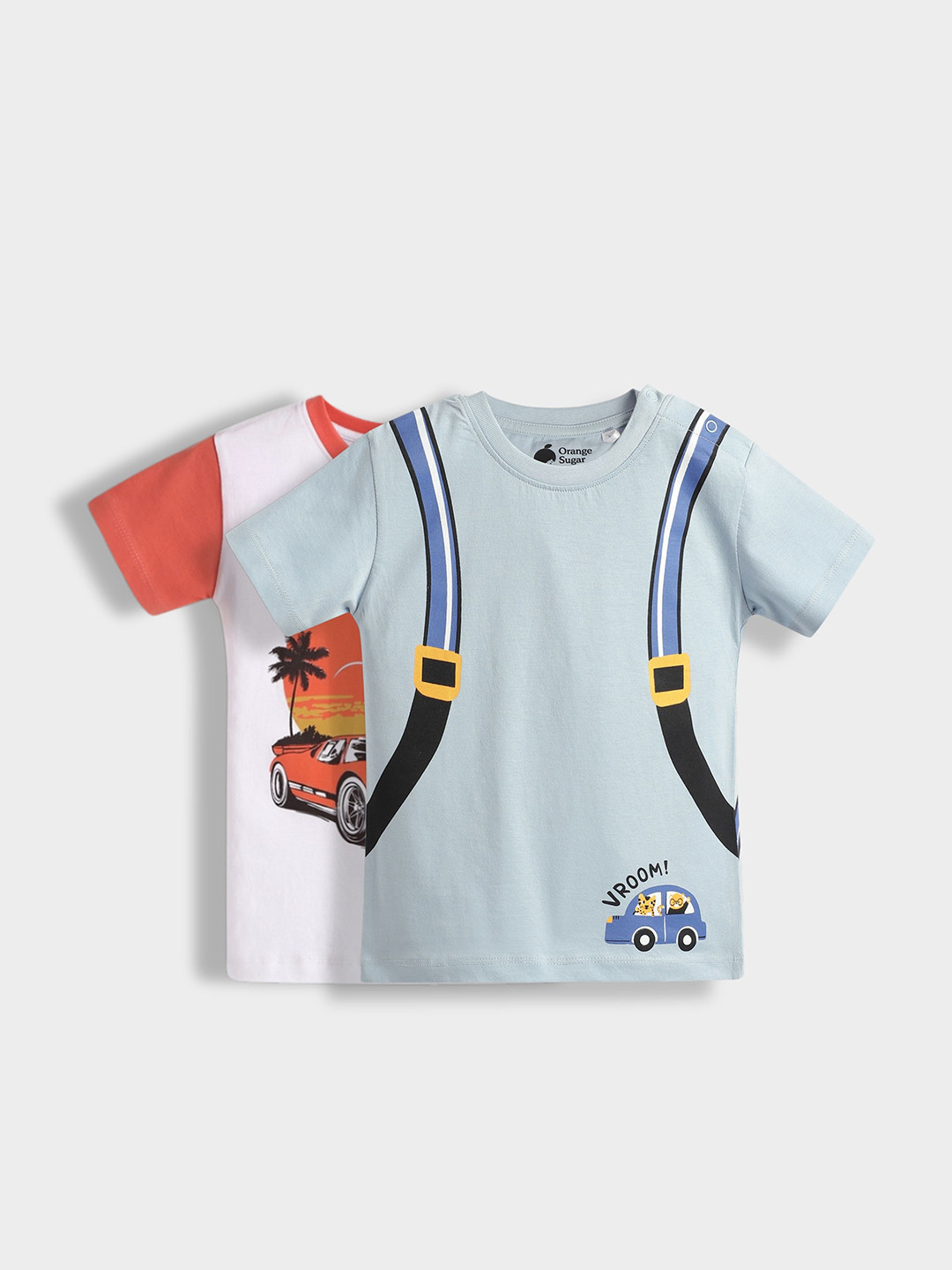 Orange Sugar Kids Pack Of 2 Graphic Printed Round Neck Linen T-shirts