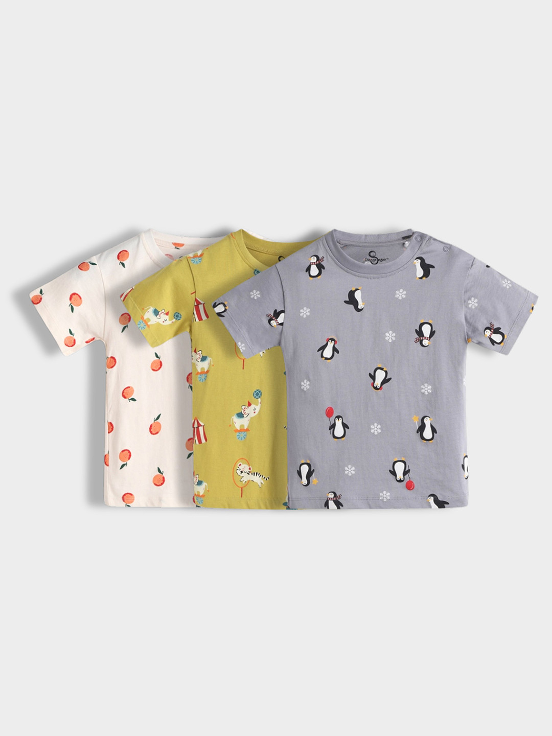 Orange Sugar Kids Pack Of 2 Conversational Printed Round Neck Cotton T-shirts Pack of 3