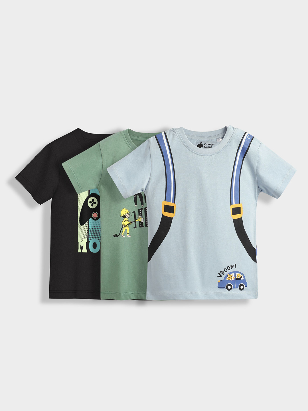 Orange Sugar Kids Pack Of 2 Graphic Printed Round Neck Cotton T-shirts Pack of 3