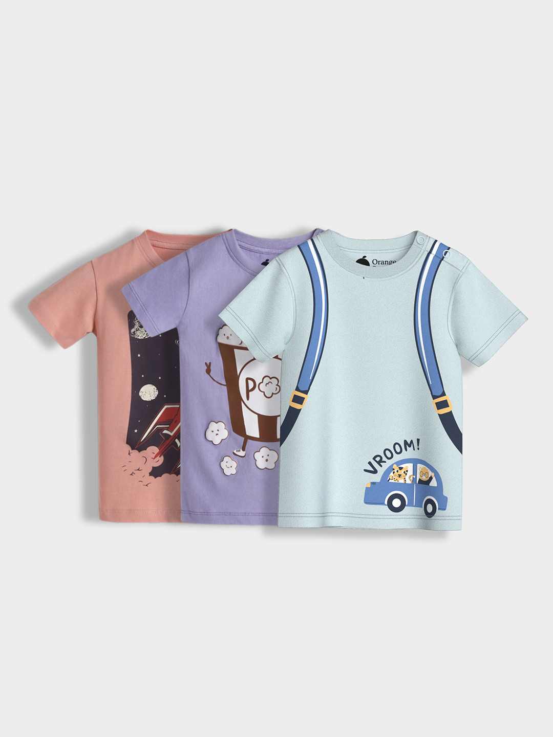 Orange Sugar Kids Pack Of 2 Graphic Printed Round Neck Cotton T-shirts Pack of 3