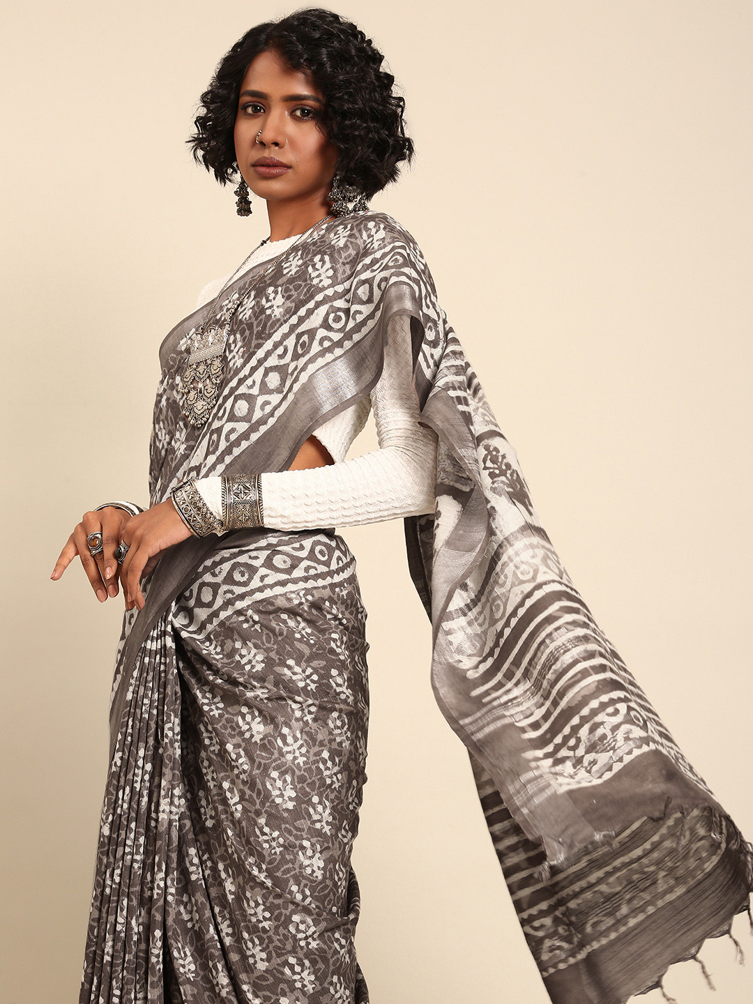 Taavi Ajrakh Pure Cotton Handloom Block Print Saree