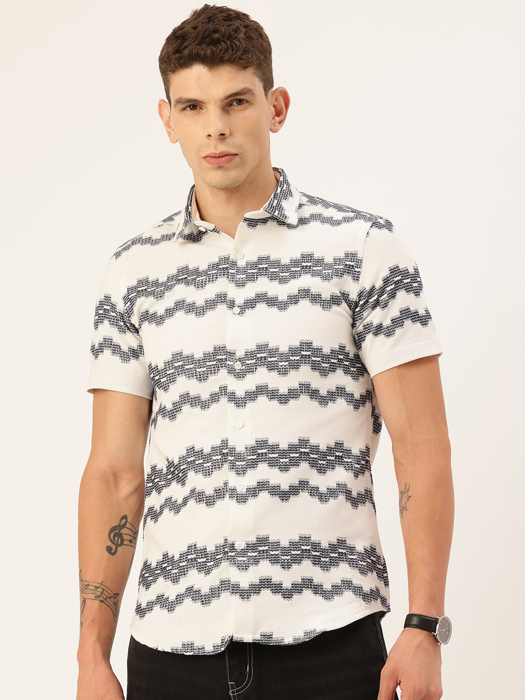 Integriti Pure Cotton Self-Design Slim Fit Casual Shirt