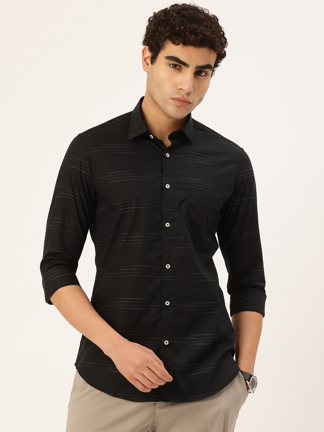 Integriti Pure Cotton Slim Fit Horizontal Stripes Casual Shirt