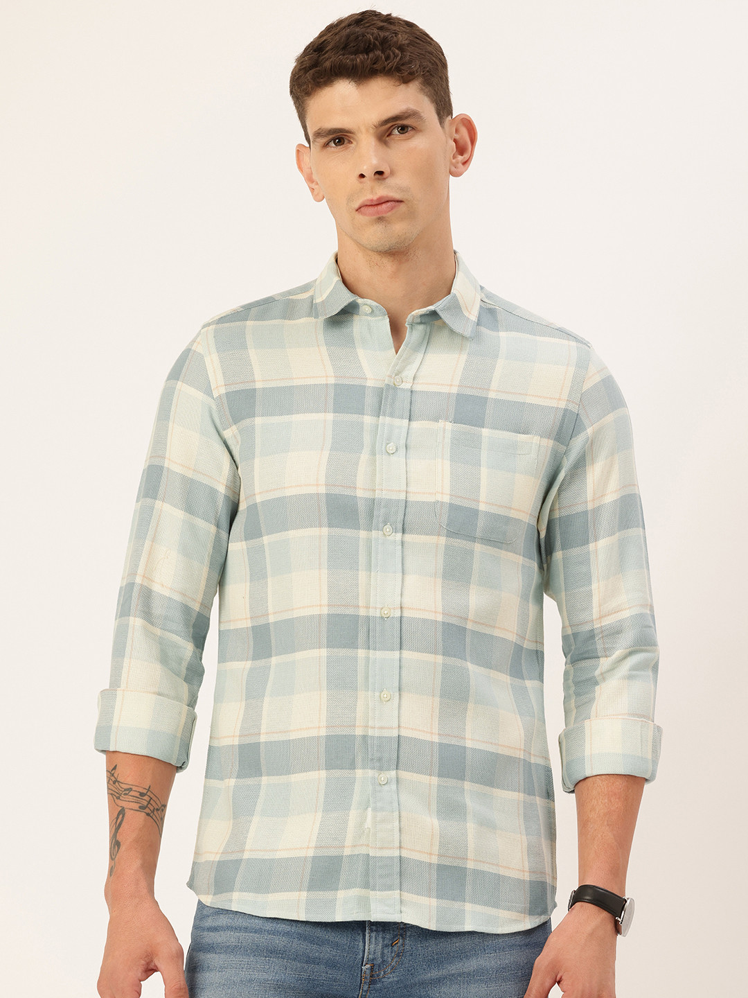 Integriti Slim Fit Checked Pure Cotton Casual Shirt