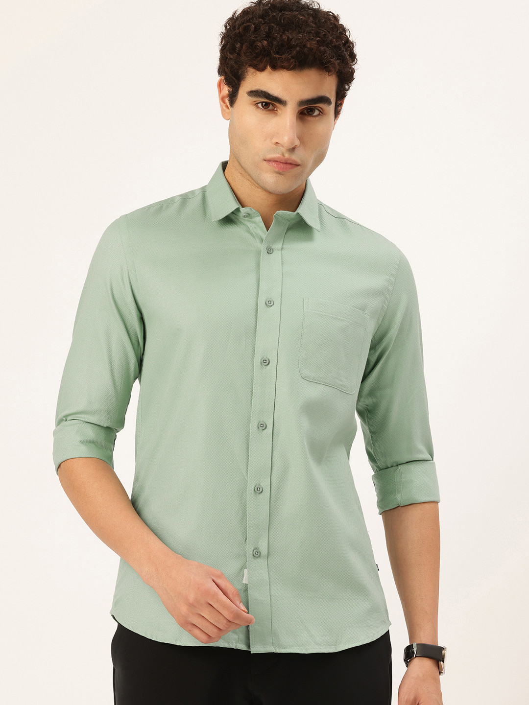 Integriti Slim Fit Textured Self Design Pure Cotton Casual Shirt
