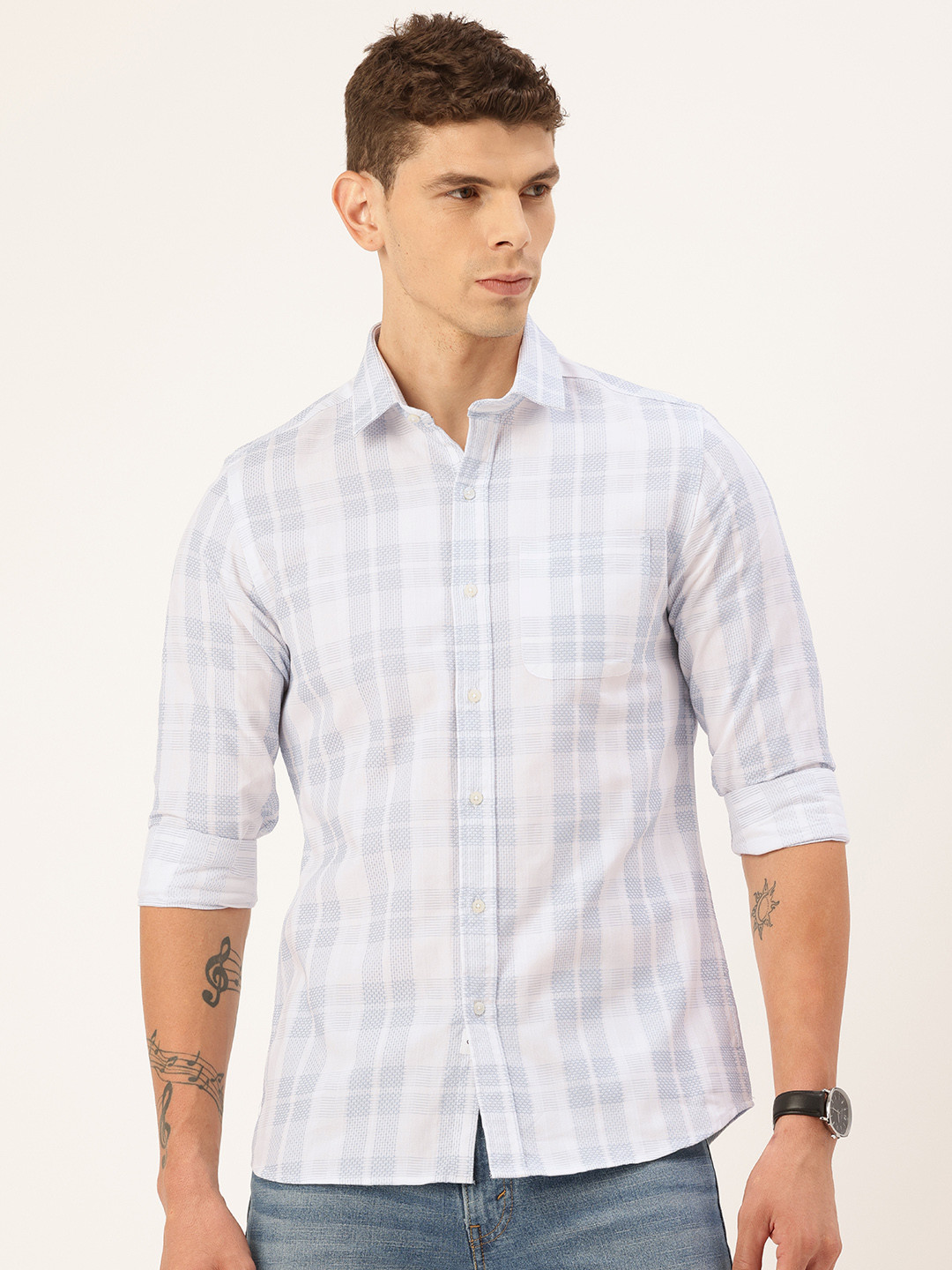 Integriti Slim Fit Self Checked Pure Cotton Casual Shirt