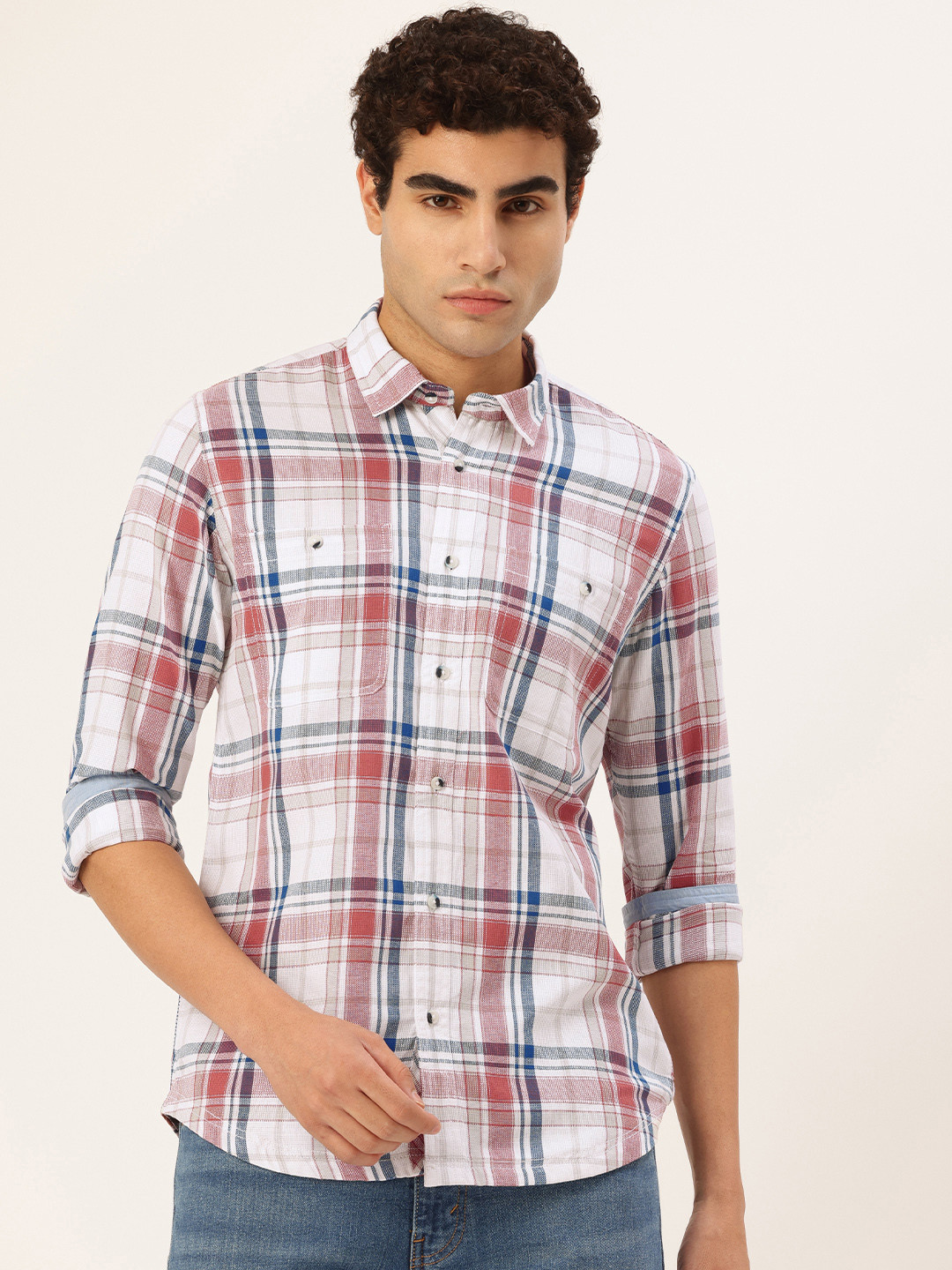 Integriti Slim Fit Checked Pure Cotton Casual Shirt