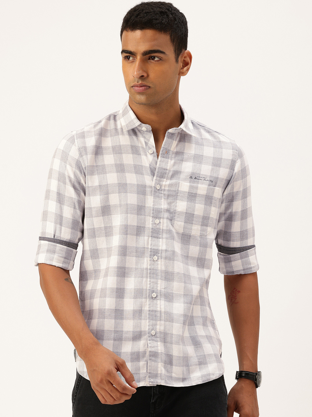 Integriti Pure Cotton Slim Fit Gingham Checks Casual Shirt