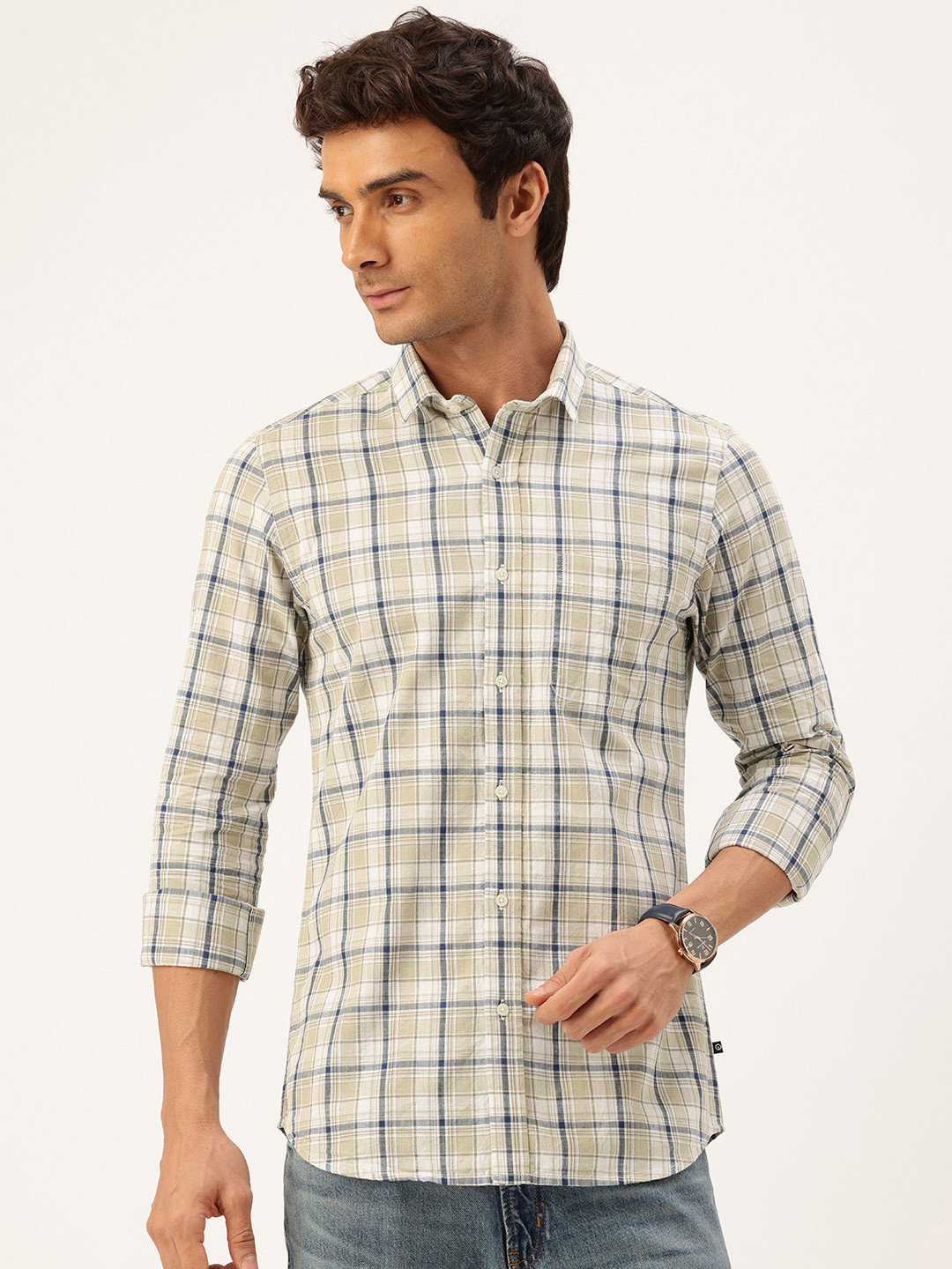 Integriti Slim Fit Checked Pure Cotton Casual Shirt