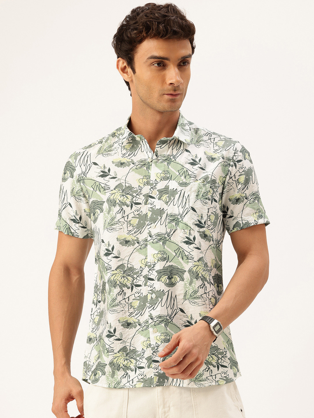 Integriti Pure Cotton Slim Fit Floral Printed Casual Shirt
