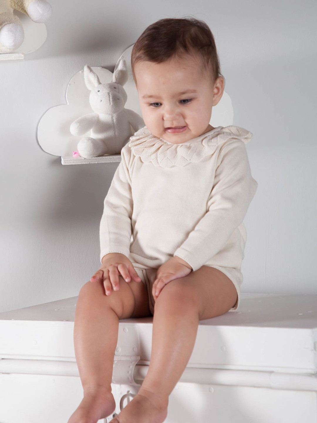 THE BABY TRUNK Infant White Bodysuit with Peter Pan Collar
